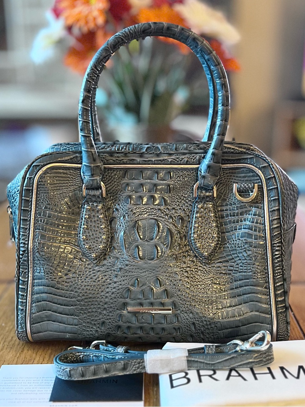 Brahmin Marissa Satchel in Slate Stratos